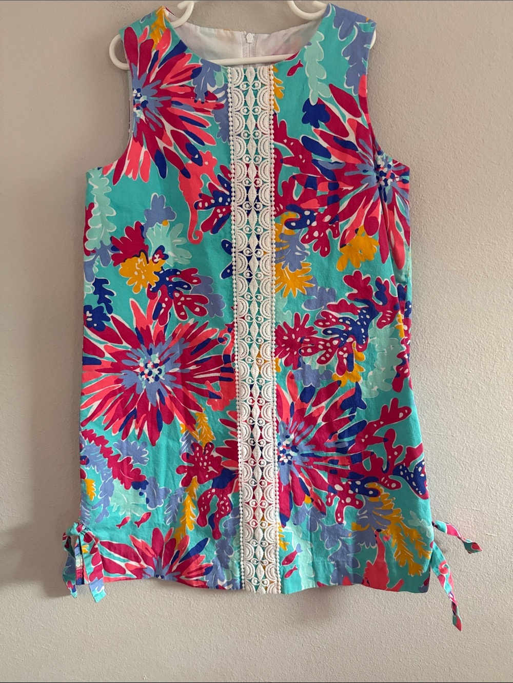 Lilly Pulitzer Girls "Salty Aglow" Lace Trim Shift Dress Size 10 - [1159]